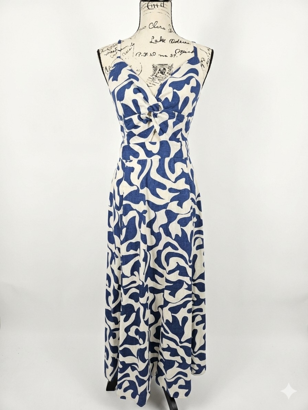 MSK Blue and White Printed Cut Out Maxi Dress